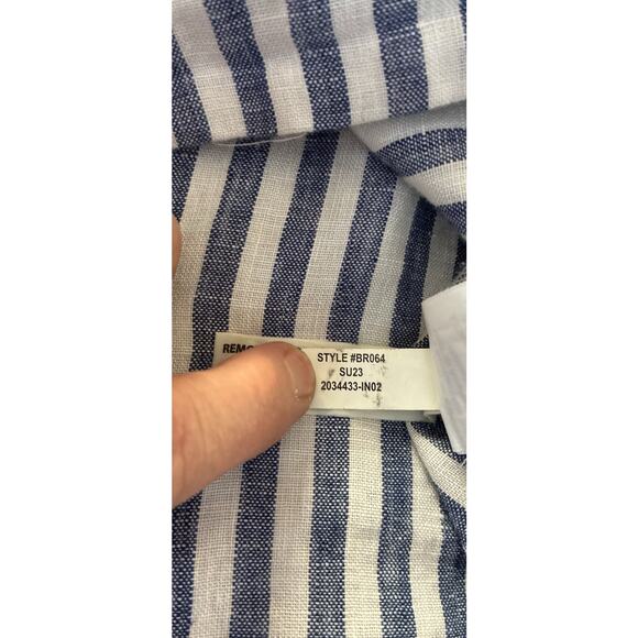 J Crew Sz M V Neck Flutter Sleeve Blue Striped 100% Linen Top - Picture 7 of 9